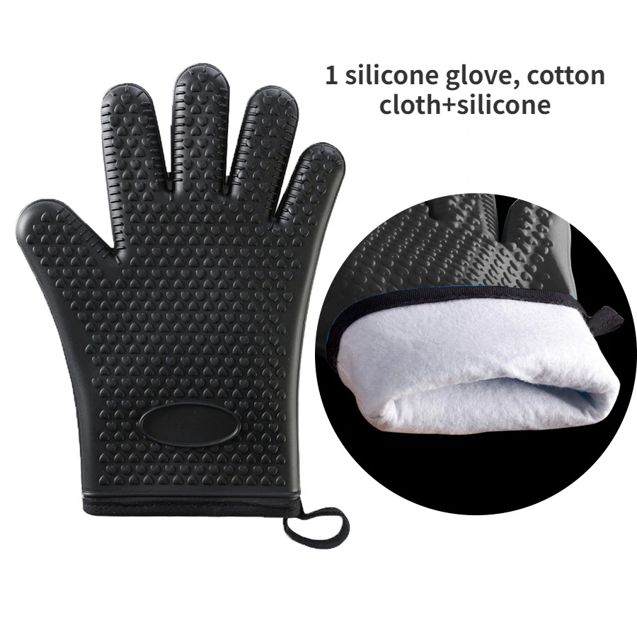 Gants De Four Anti-Dérapants Silicone - Mitaines Thermiques Longues Résistantes à La Chaleur (Gris)