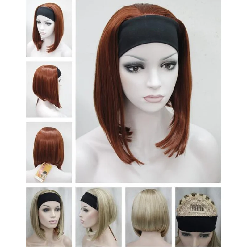 Women Straight Ladies Daily 3/4 Headband Half Natural Hair Wig