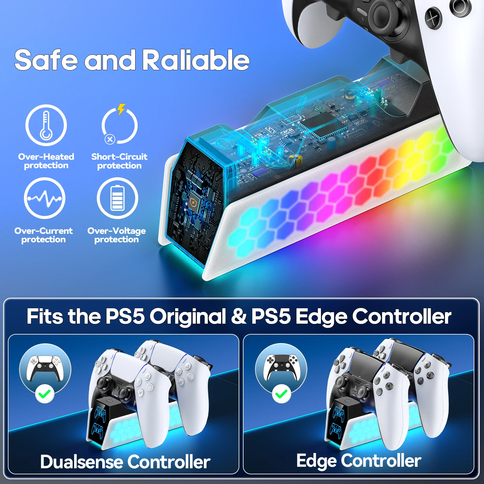 For PS5 Controller Charging Station With LED Indicators Fast Charging Stand For PS5 Edge & Dual Controller PS5 Gamepad Charger