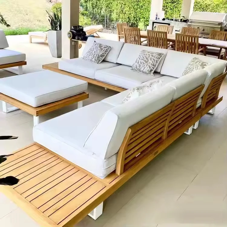 

Luxury Modern Outdoor Modular Sectional Garden Teak Sofa for Living Room or Hotel-Elegant Wood Outdoor Furniture Sets