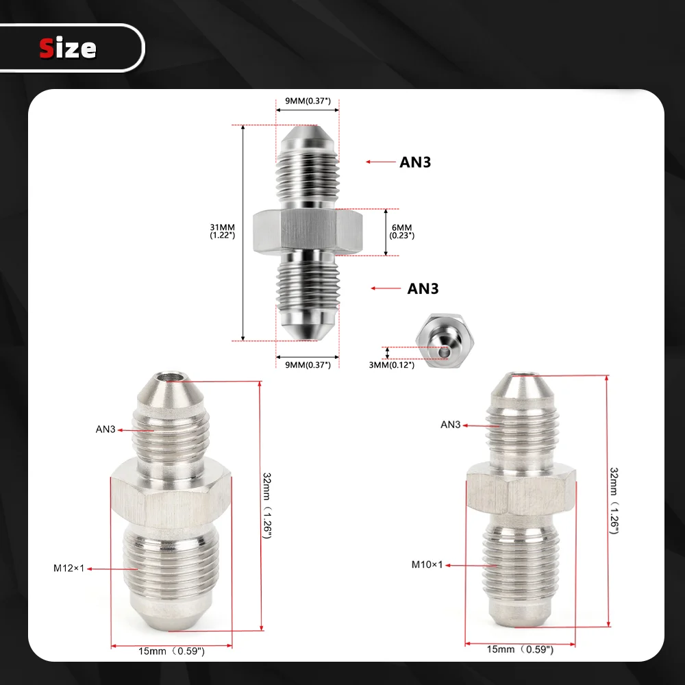 Bartoo-AN3 Male 3/8x24 UNF to M10x1/M12x1.5/AN3 Stainless Steel Male Brake Fittings Adapter Brake Components HR063 - Image 3