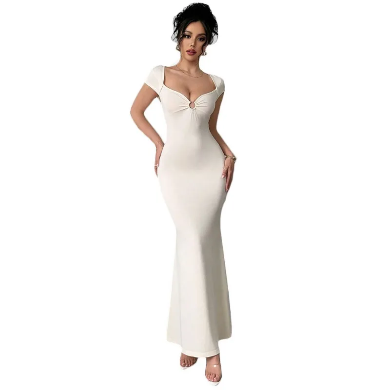 Phantasy Sexy, figurbetontes Kleid, elastisch, schlank, One-Step-Kleider, elegant, solide Bürodame, modisch, Rundhalsausschnitt, kurze Ärmel