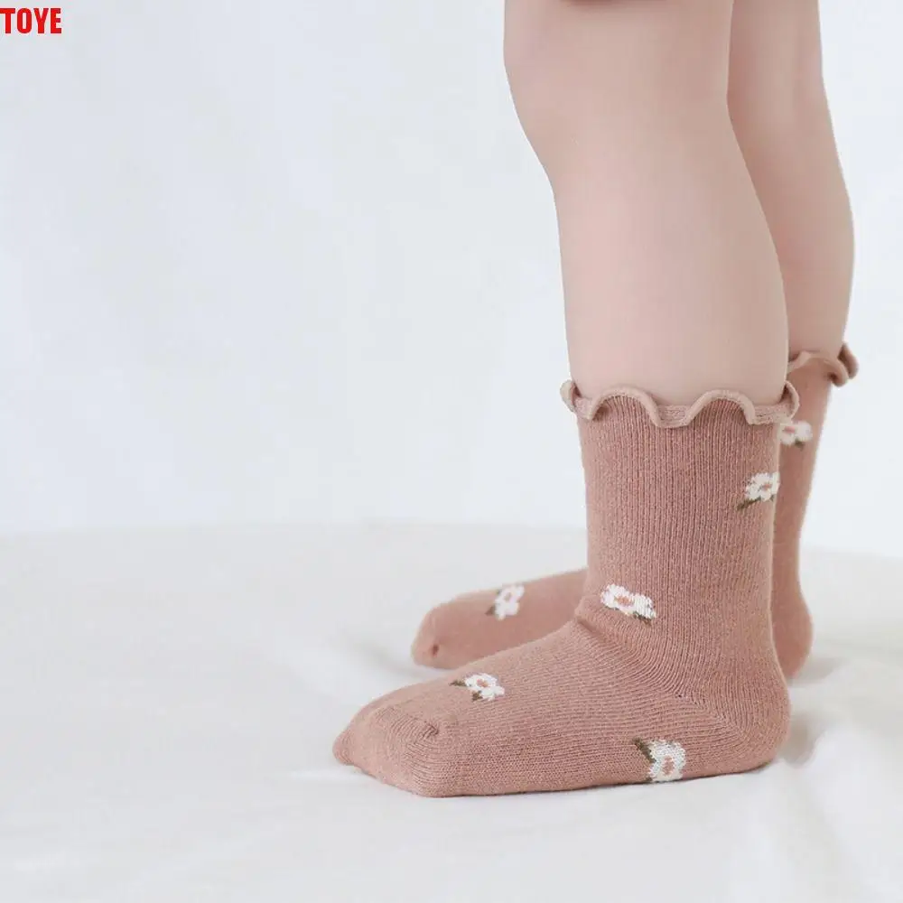 

5 пар кавайных детских хлопковых носков с цветочным принтом, плиссированные дышащие короткие носки-трубочки для малышей, осенне-весенние милые детские носки с героями мультфильмов для новорожденных