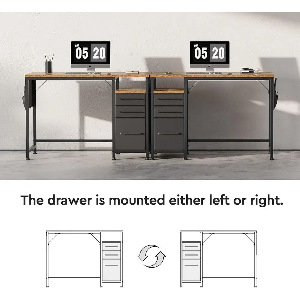 Escritorio pequeño rústico marrón 40 con cajones y estructura de metal para almacenamiento de oficina en casa