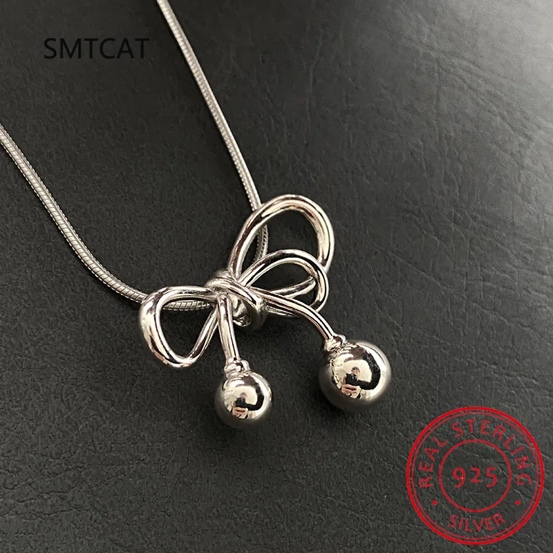 925 Sterling Silver Bow-knot Pendant Sweater Necklace Charm Women Girl Summer New Fashion Clavicle Chain Party Jewelry Gift