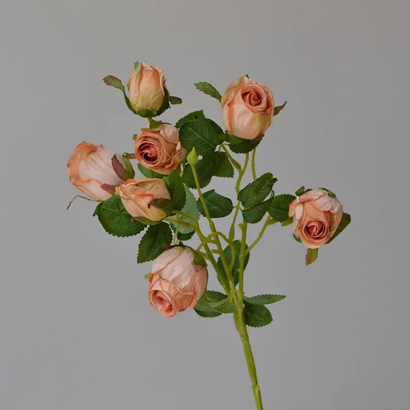 50CM Retro Burnt Edge 7-head Rose Artificial Flower Wedding Bouquet Home Decoration Flower Arrangement  Simulation Dry Flower