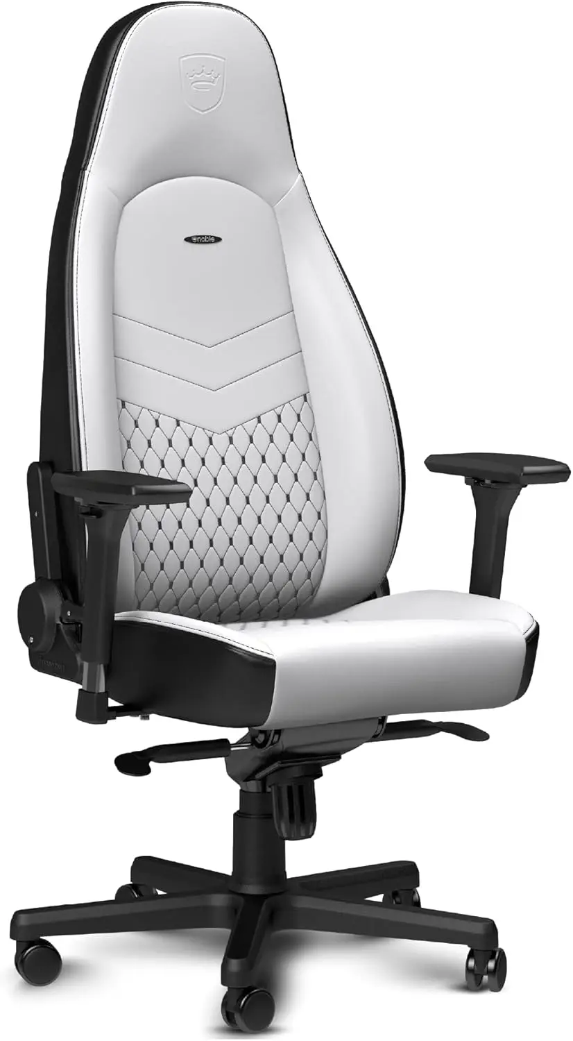 Icon Gaming Chair And Office Chair With Lumbar Support, Pu Faux Leather, White/Black