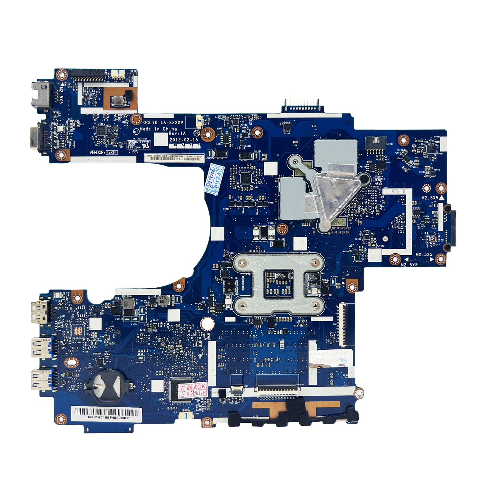 QCL70 LA-8222P For ASUS K75V K75VJ K75VM Laptop Motherboard With GT630M 2G GPU HM76 DDR3 Mainboard