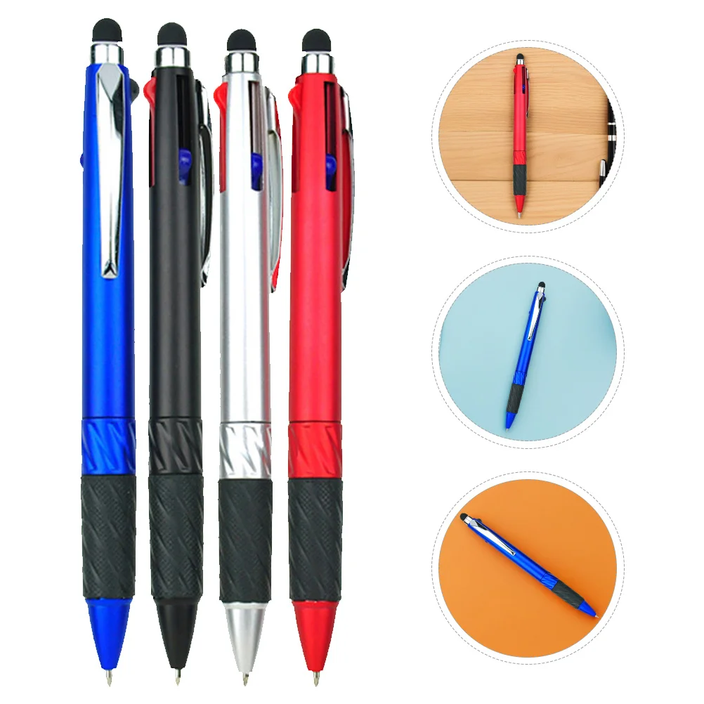 

4Pcs 3-Color Ballpoint Pens Stylus 07mm Medium Smooth Writing Comfortable Grip for Office School Travel Meeting Pens