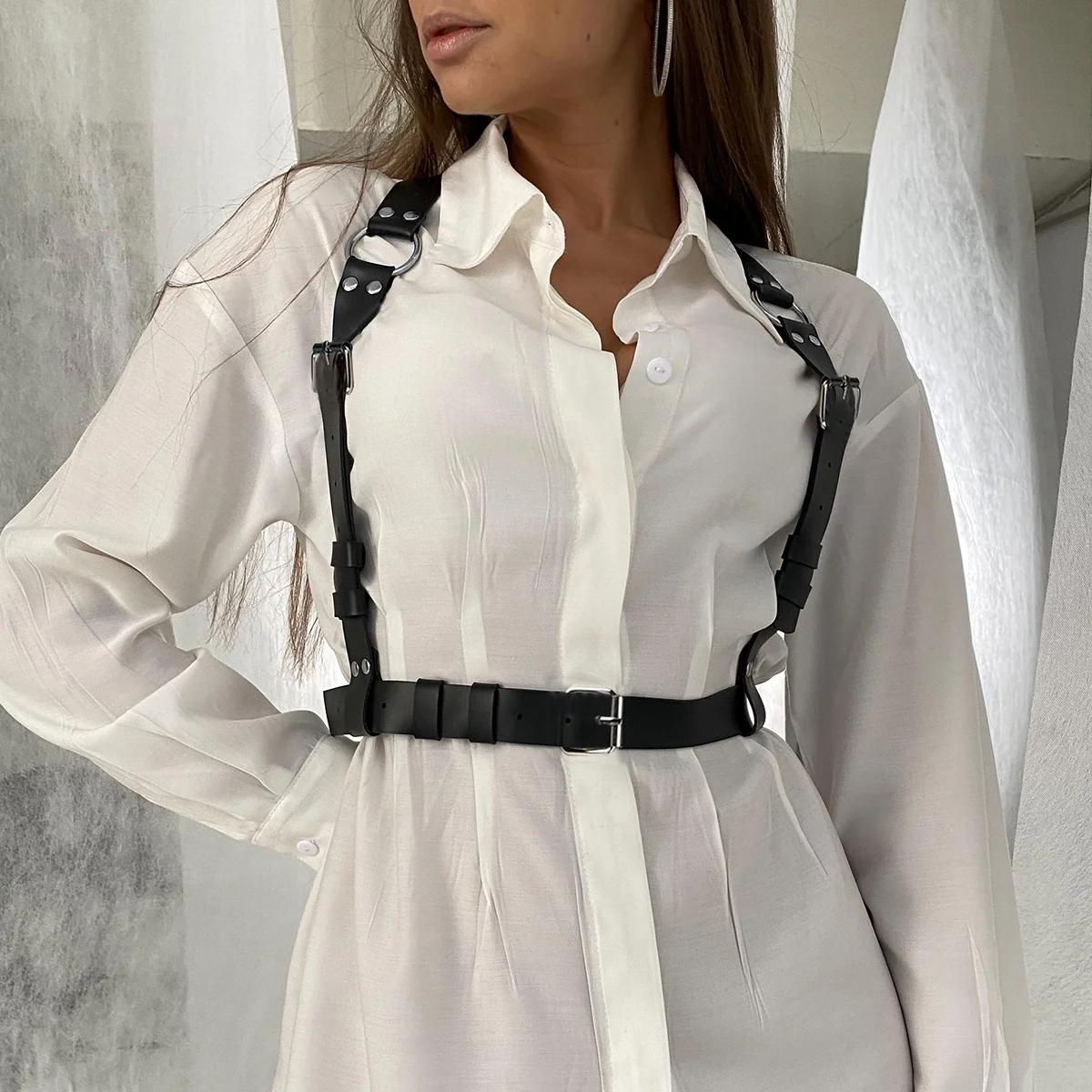 

Women Goth Harness Pu Leather Adjustable Studded Decor Harness Women Gothic Harness Bondage lingerie chest harness