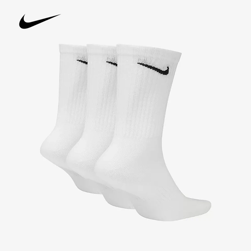 Original Nike Everyday Lightweight Unisex Sports Socks Men\'s and Women\'s 3 Pairs Train Middle Barrel White Socks S M L XL SX7676