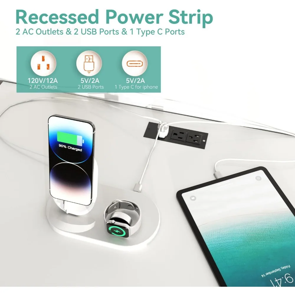 خزانة خشبية ذات 4 أدراج مع منافذ طاقة ومنافذ USB/Type-C لتخزين غرفة النوم بأسلوب أبيض طويل القامة