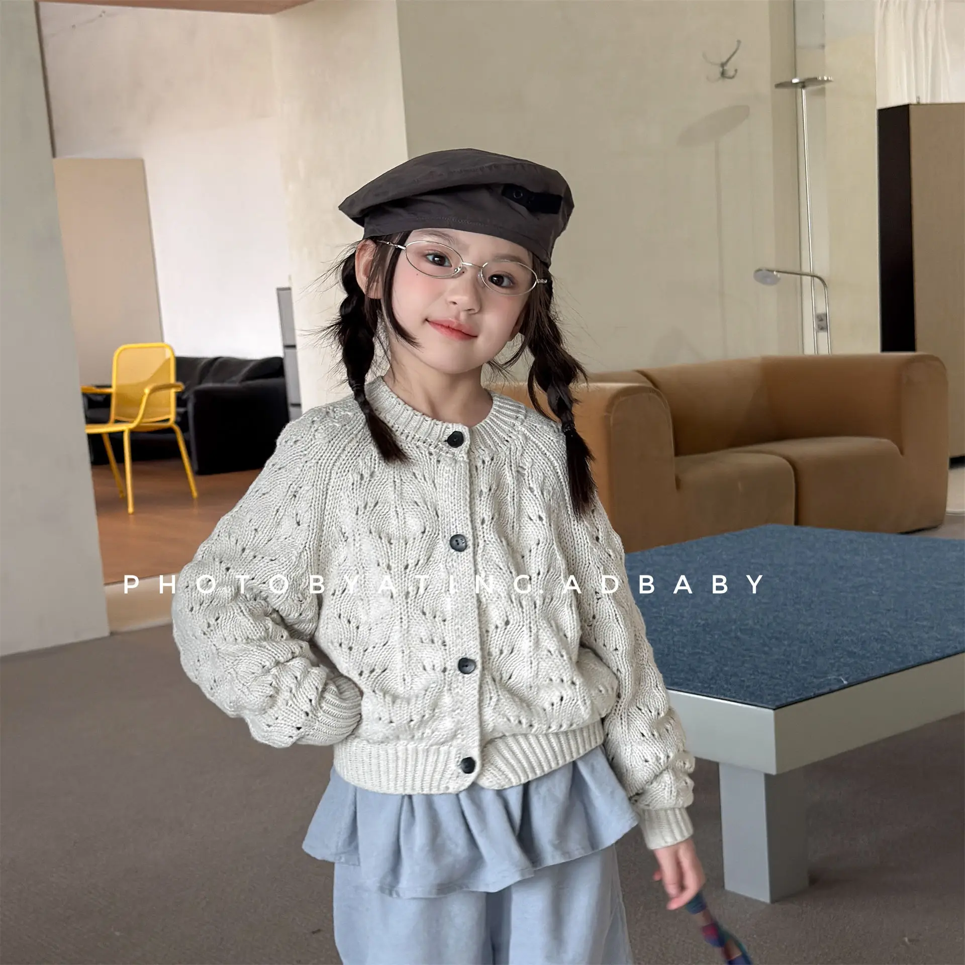 2026 Autumn Girls Solid Loose Knit Cardigan | Toddler Kids Casual Long Sleeve Cotton Sweater 1-6Y
