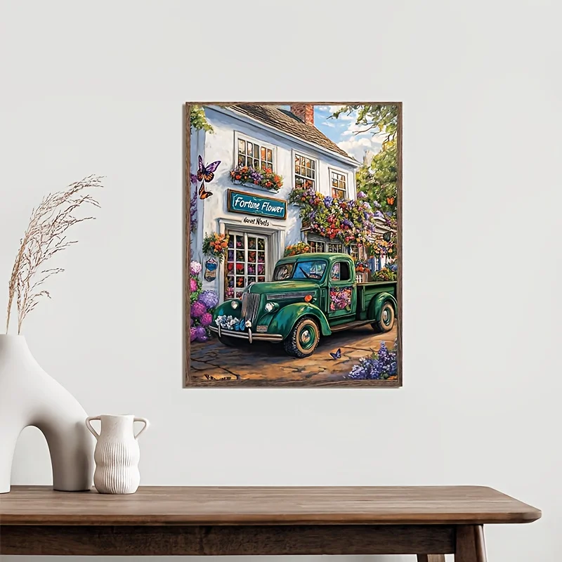1000pcs Mini Jigsaw Puzzle - Vintage Flower Truck Art, Rectangle Shape, Ideal for Adults & Family Wall Decor (14.96x10.24inch