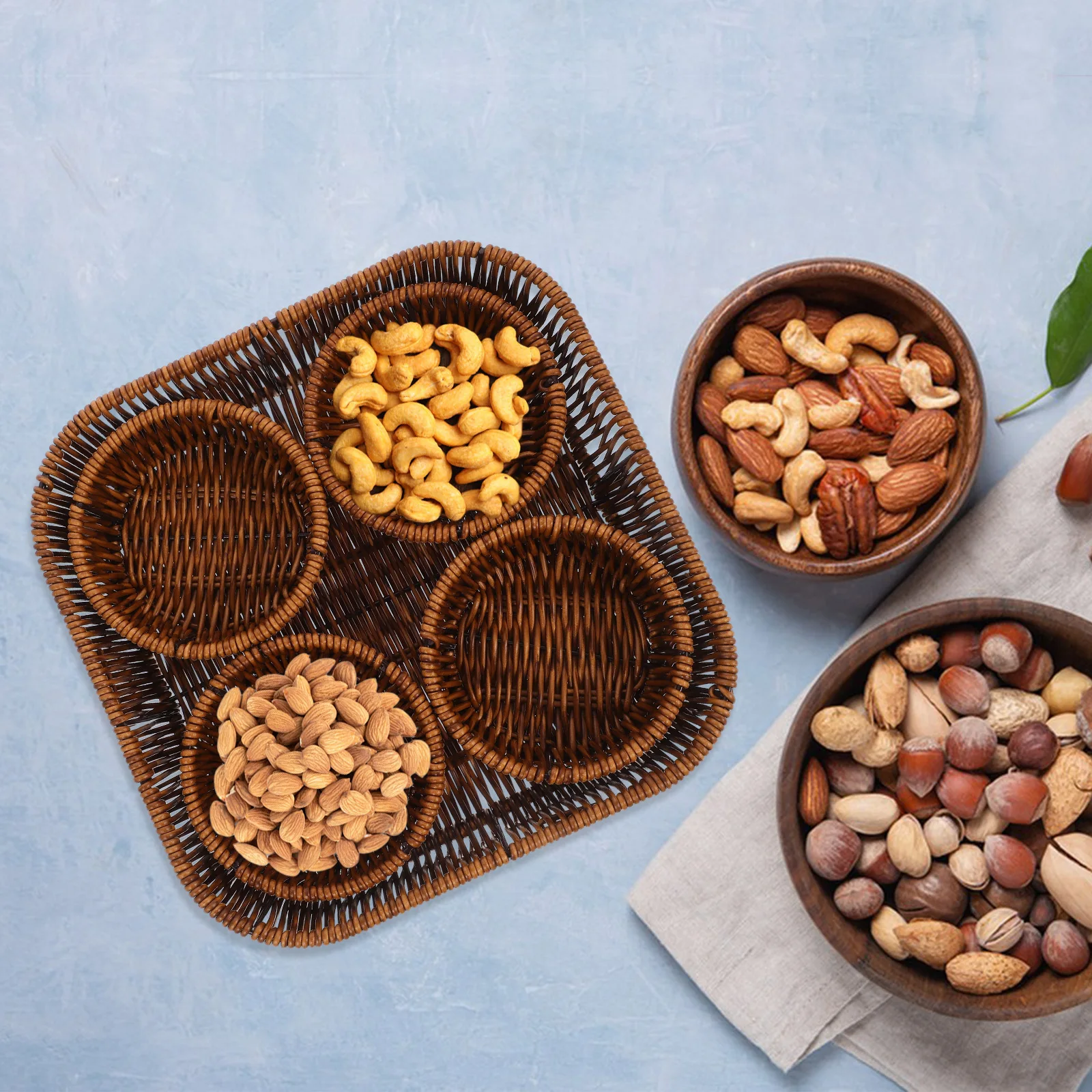 

Imitation Rattan Dried Fruit Box Bowl Dessert Plate Storage Tray Round Lightweight Compact Snack Container Kitchen Accessories