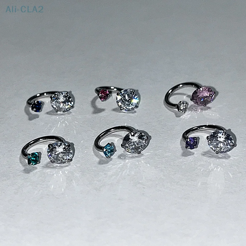 女性用ジルコニアイヤリング,ステンレススチール,カラフル,光沢,耳の骨,ネイル,パンク,ジュエリーアクセサリー,ギフト,y2k,1.2mm, 1個