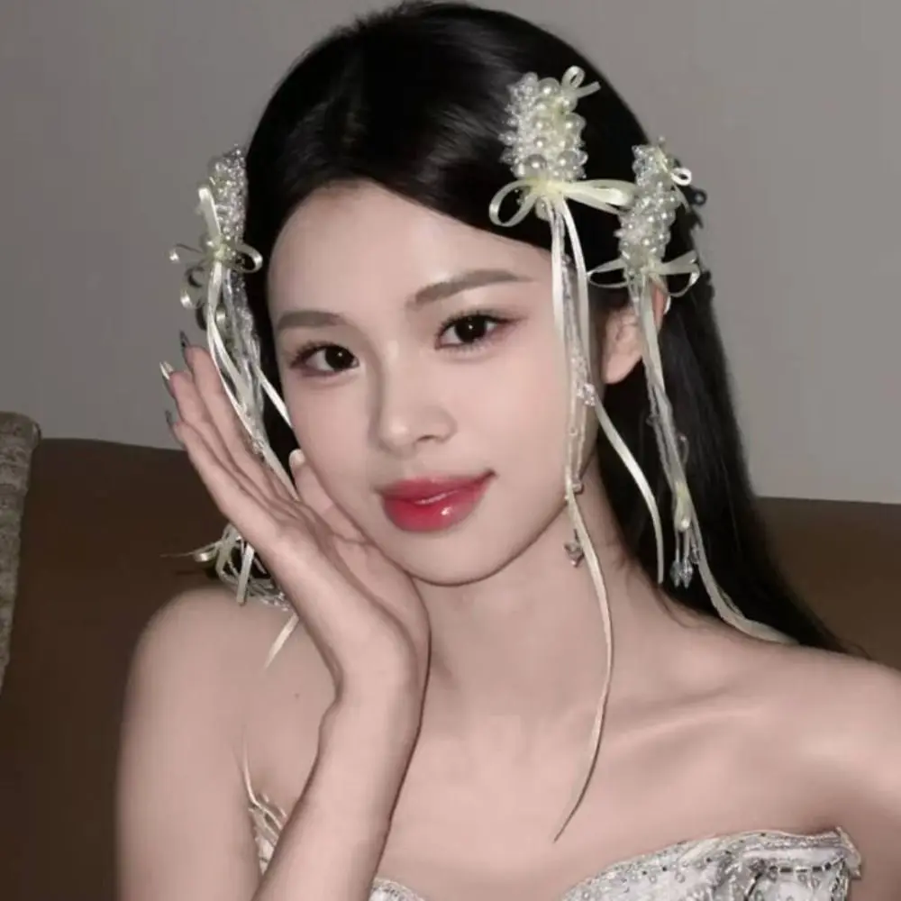 1 زوج تنوعا أنيق الزفاف مشبك شعر حبات اللؤلؤ شرابة العروس دبوس الشعر الأبيض اليدوية الزفاف غطاء الرأس اكسسوارات الزفاف