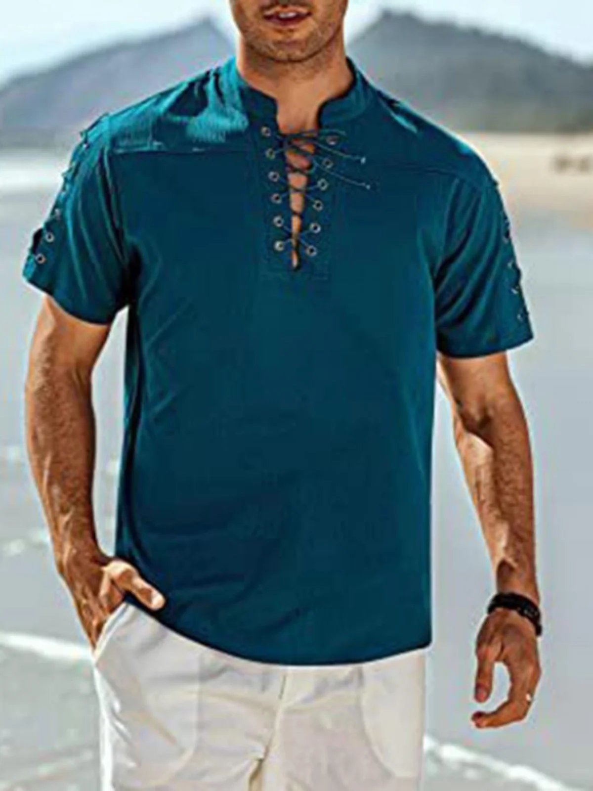 

ort Sve Stand Collar Tie irt Youth Faion Summer Stand Fit M irt Binding Design Classic Sle Casual irt