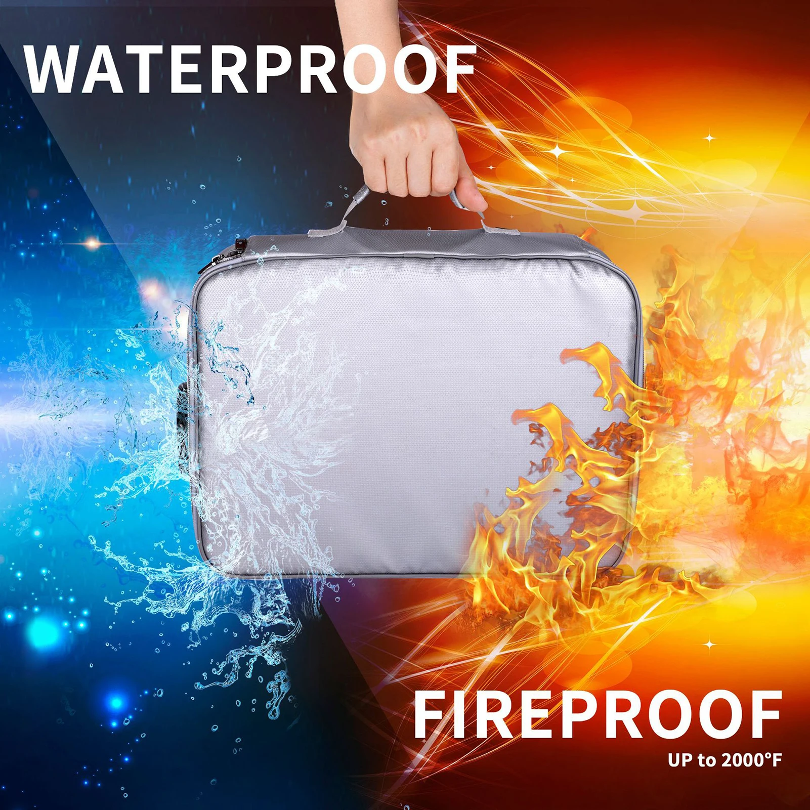 In  Fireproof Waterproof Document Envelope File Folder Cash Pouch Money Safe Bag Portable Travel Storage Box