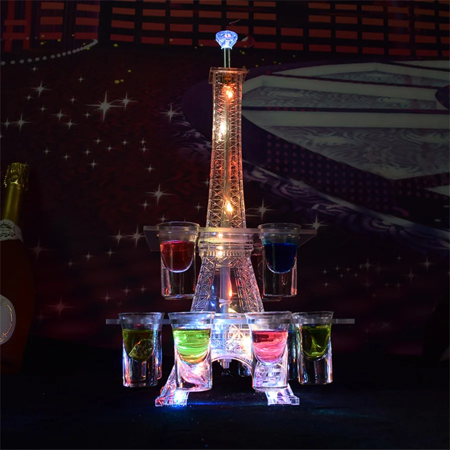 12/24 Holes LED Acrylic Eiffel Tower Wine Rack Bullet Cup Holder Rechargeable Service Tray Glass Display Stand led light