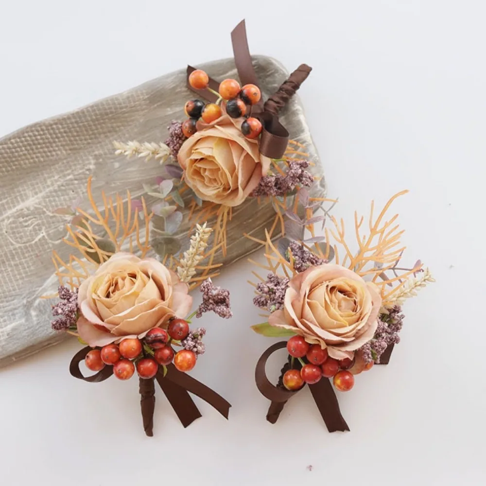 Things for Wedding Corsage and Boutonniere Artificial Rose Wrist Corsage and Groom Flower Boutonniere Wedding Decoration