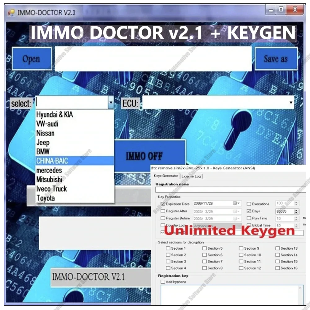 

2023 IMMO DOCTOR V2.1 With Unlimited KEYGEN MULTI BRAND Immo Off Software ECU Chip Tuning for sim2k MT38 ME 17.9.2 MED17.9.8