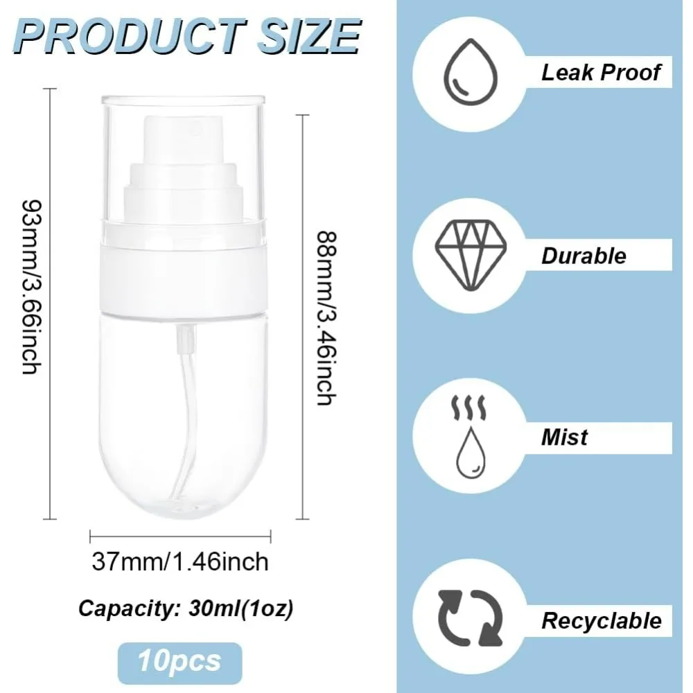 10pcs 30ml(1 oz) Fine Mist Spray Bottles Refillable Travel Spray Bottle Clear Plastic Spray Bottle for Perfume Essential Oils