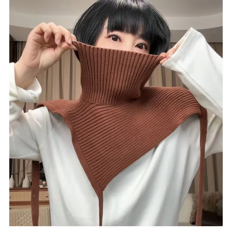 Fotografia 4: Gola de Tricô Sólida Feminina Destacável com Laço de Fita, Acessório de Roupa Versátil de Tricô Macio e Quente para o Pescoço