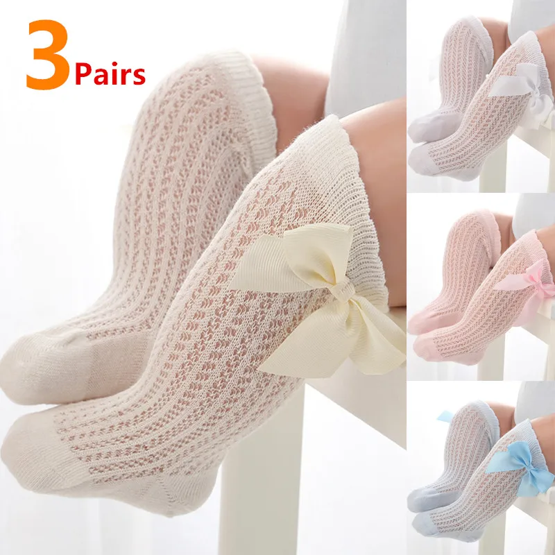 3Pairs/Lot Summer Baby Girls Socks Toddler Infant Bow Cotton Mesh Breathable Socks Newborn Princess Girl Socks For 0-3 Years