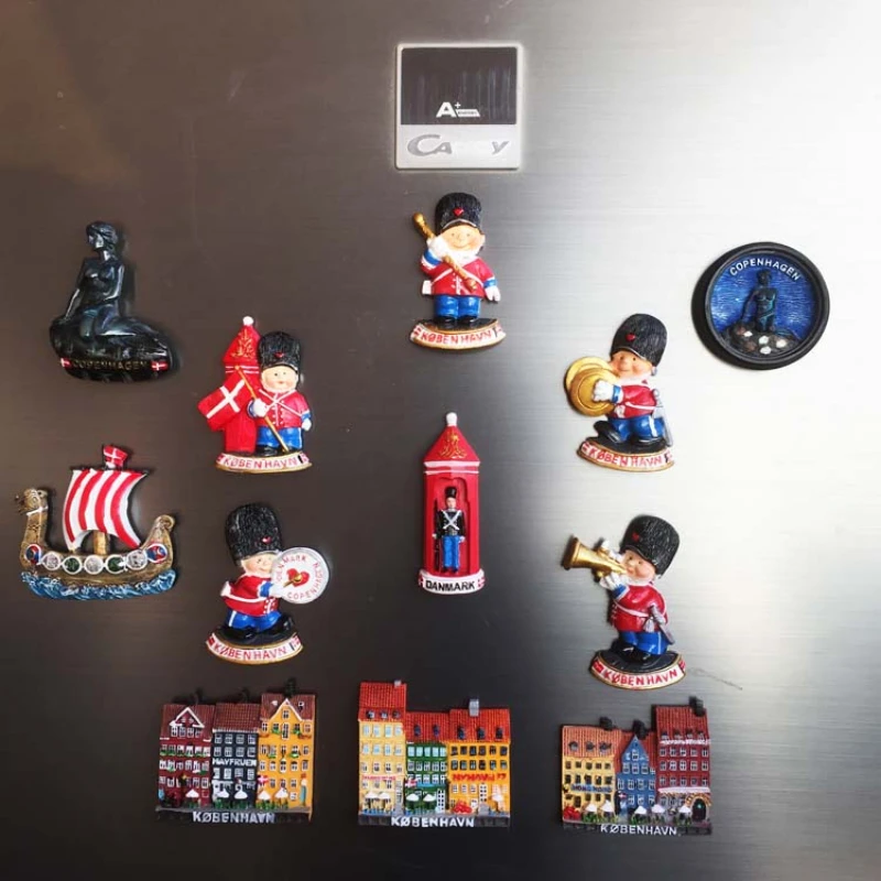 Recuerdo conmemorativo de dinamarca, palacio Amalienborg, guardia real danesa, la sirenita, Nyhavn, paisaje, imán 3d, nevera