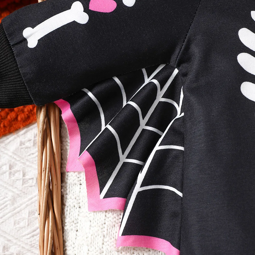 2024 Halloween Baby girl clothes Skull print Hooded Romper Batwing sleeve jumpsuit Toddler Baby outfit