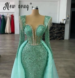 Queen Anne Tassel Green Party Dress 2 Pieces Sparkly Sequins Wedding Guest Event Gowns With Overskirt Arabic  Vestidos De Noche