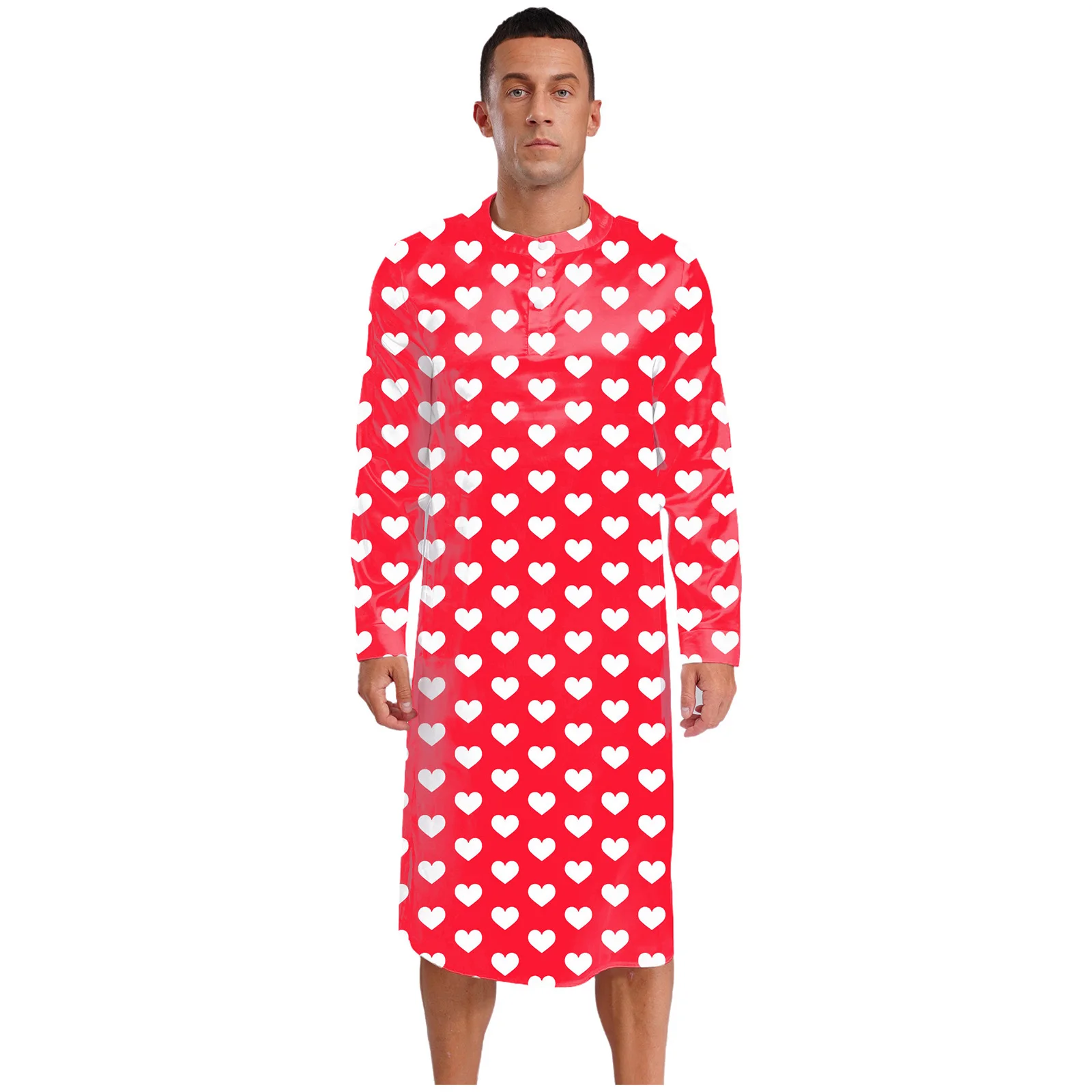 

Men's Fashion Print Satin Pajamas Sleep Dress Robe Long Sleeve Sleep Robe Casual Home Wear Pajamas Loungewear Sissy Nightwear