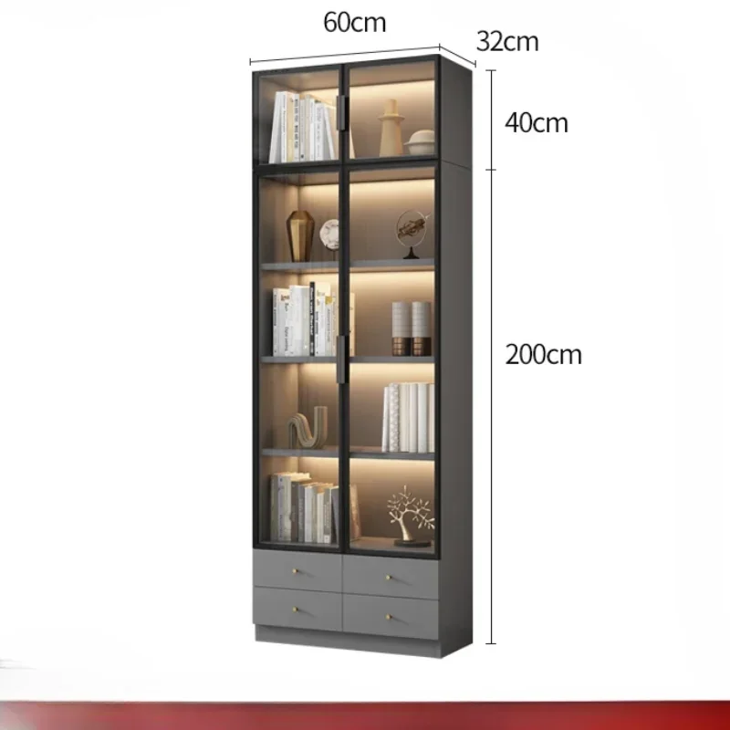 Glass Bookshelf Rack Storage Removable Shelf Large Frame Library Cabinet Organizer Warehouse Aesthetic Room Gabinete Furniture