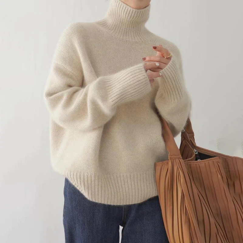 Women\'s Knitwear Sweaters Basic Warm Vintage Sweater Knitted Oversize Thick Loose White Pullover Jumper for Women 2024