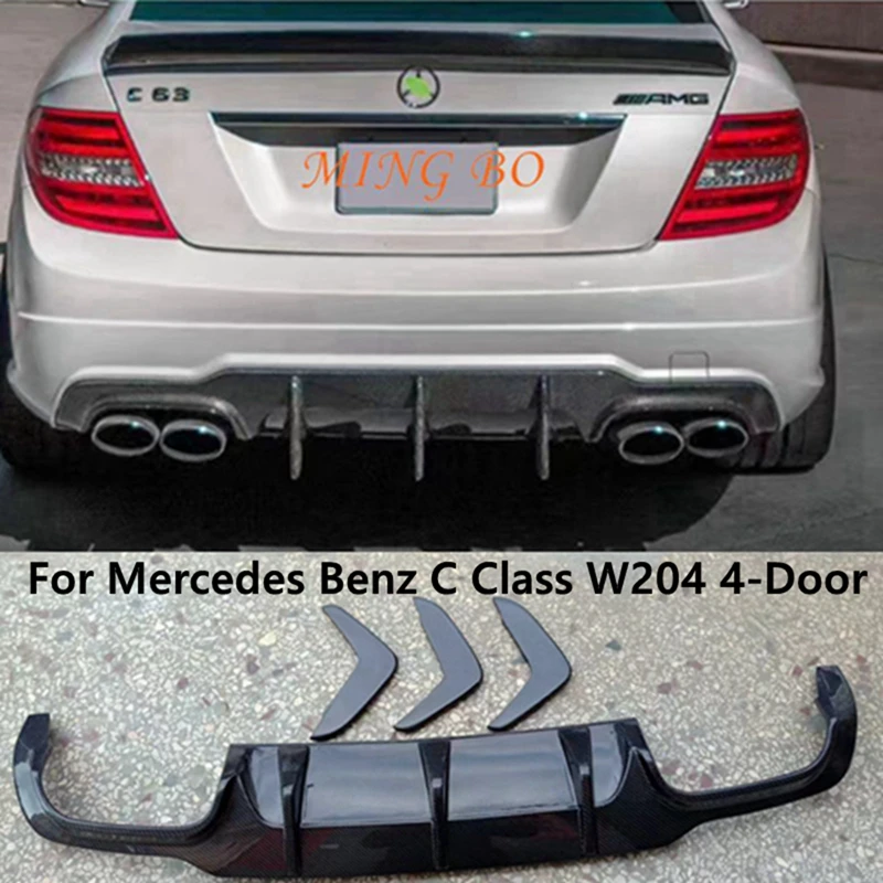 For Mercedes-Benz C-Class W204 C63 AMG 4-Door 2007-2011 2014 Facelift Styling Carbon Fiber Car Rear Bumper Lip Diffuser