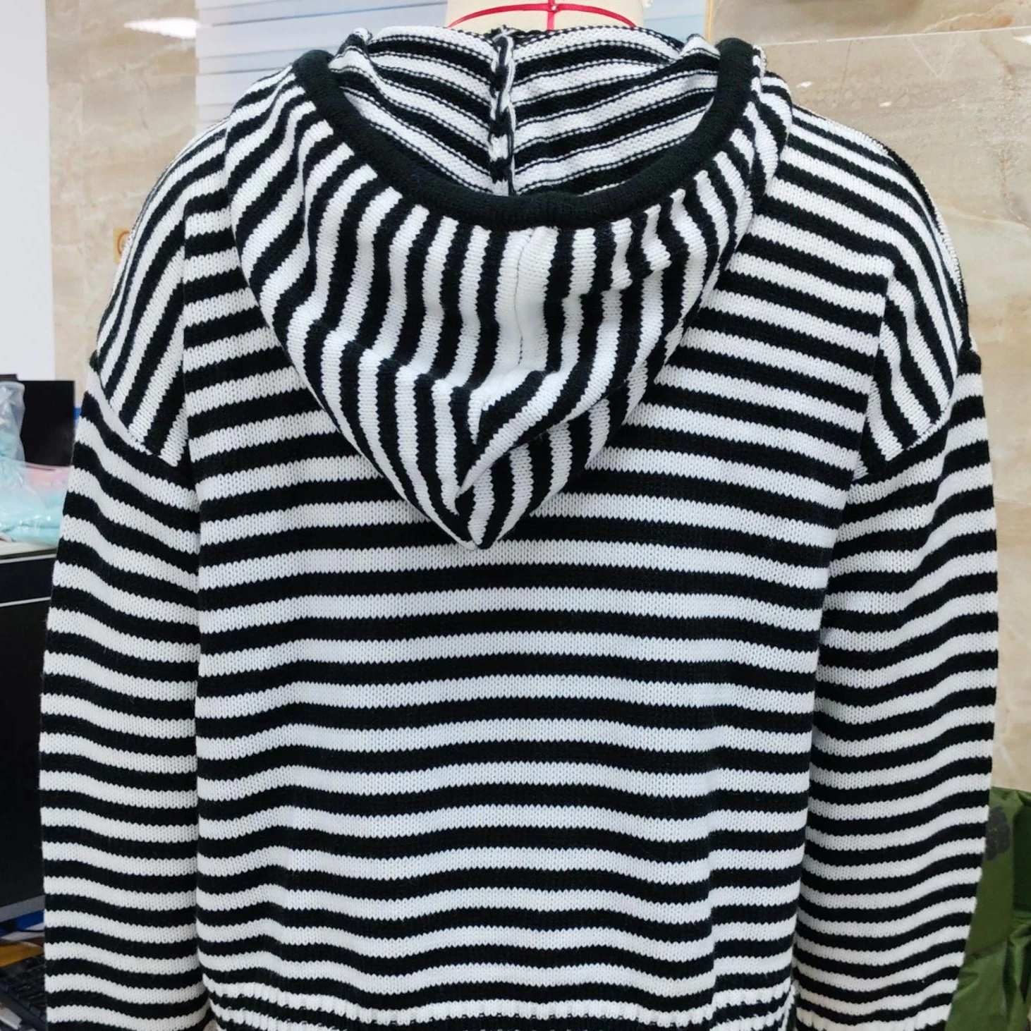 

Vintage Women's Spring Autumn Patchwork Hooded Sweatshirt Long Sleeve Zip Up Drawstring Striped Hoodie