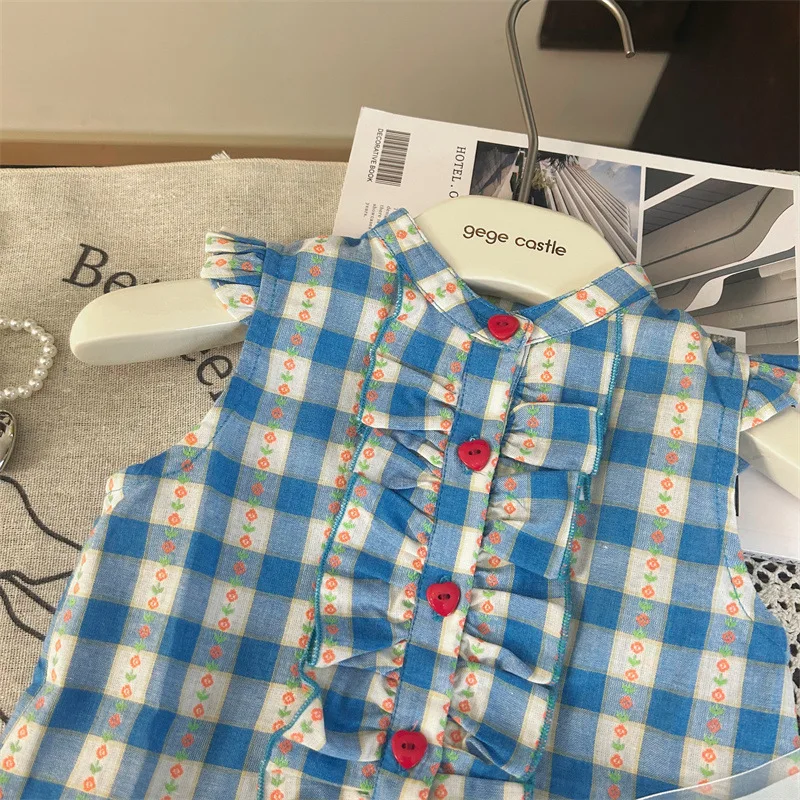 Girls Casual Dresses Plaid Floral Sleeveless Dress Baby Girl Dress Party Dress for Kids Girl 1 To 8 Years Baby Girl Clothes