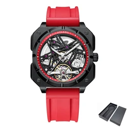 Skeleton Automatic Man Square Watch Luxury Tourbillon Automatic Mechanical Wristwatch Mens Watches Rubber Strap Waterproof Watch