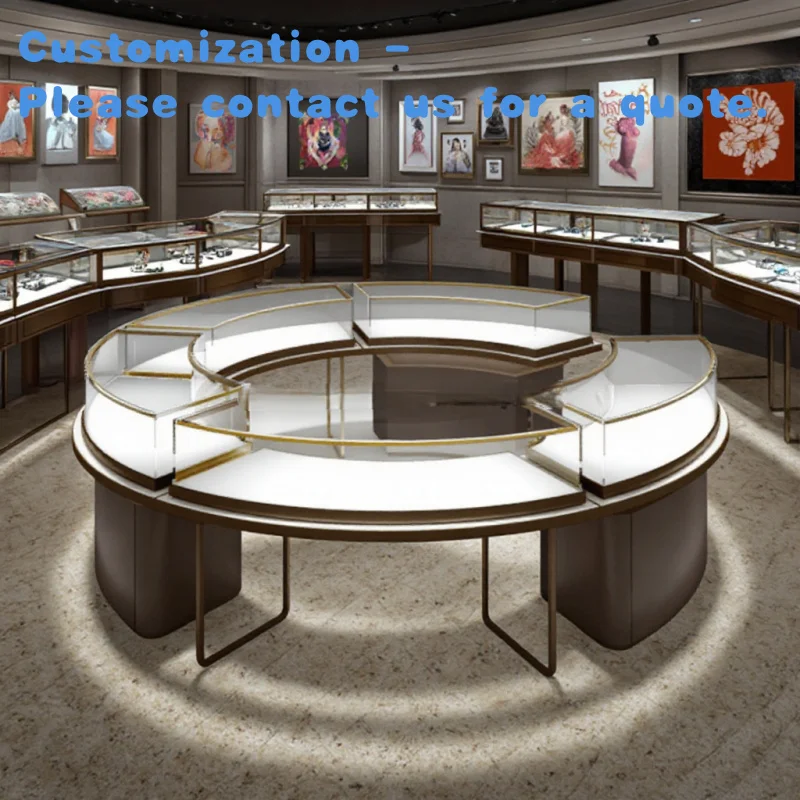 custom.Custom High-end Jewelry showcase Display Cabinet with Led Lighting Metal Stand and Glass Counter Shop Display