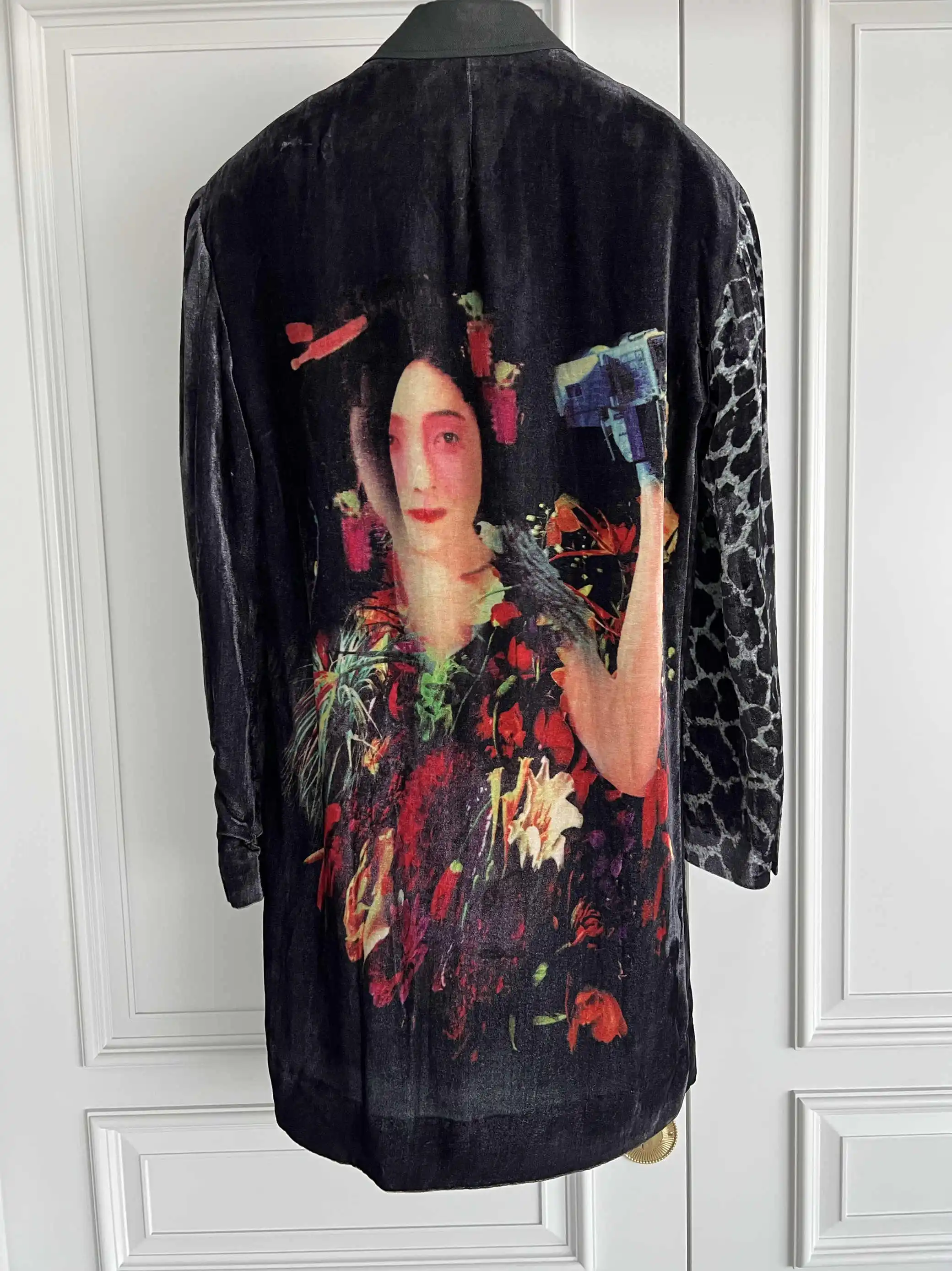 TOP-YAMAMOTO original design velvet linen printed leopard print suit Paris show