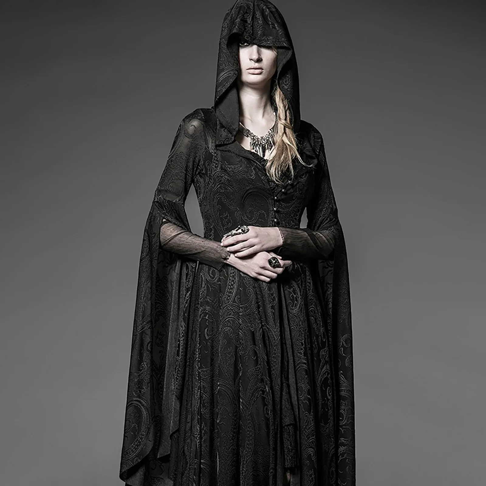 Punk Rave Gothic Long Dress Coat Jacket Cloak Womens Black Steampunk Witch Cloak With Hood Girl Women Cape Shawl Poncho