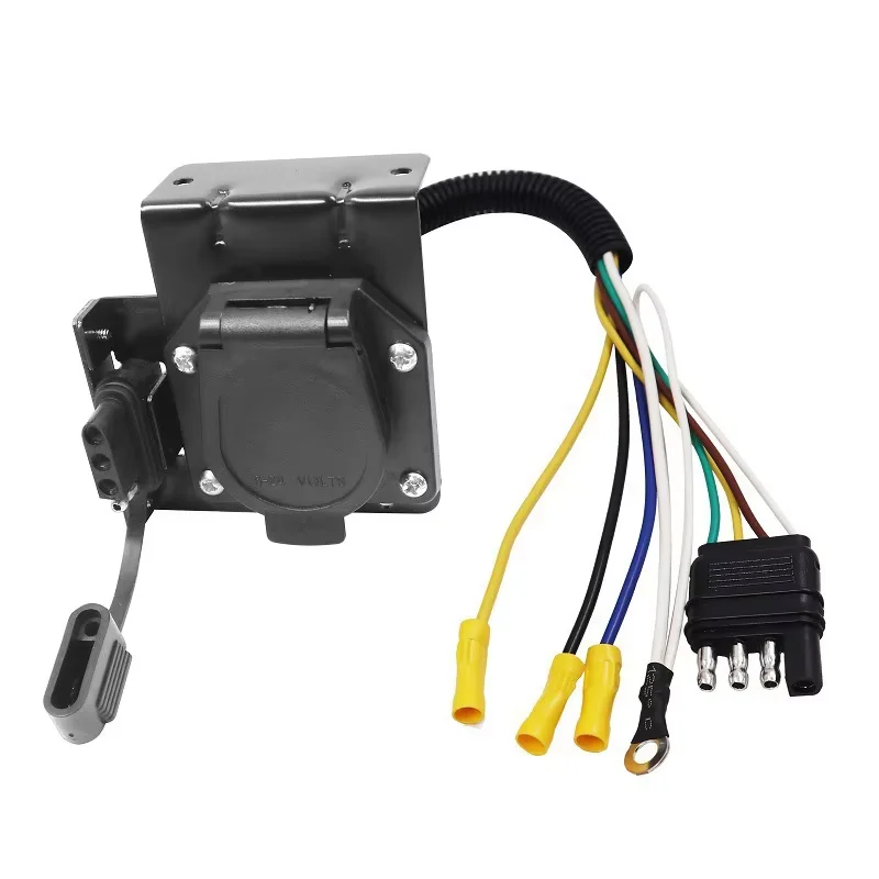 

4-Way Flat To 7 Way RV Blade Wiring Adapter Convenient Trailer Hitch Plug Set Replace Bracket Tool Trailer Parts Accessories