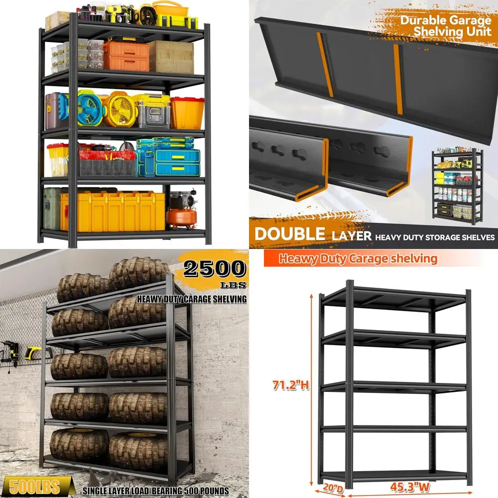 

Сверхмощные промышленные металлические стеллажи для хранения в гараже, емкость 2500 фунтов, регулируемые стальные универсальные полки