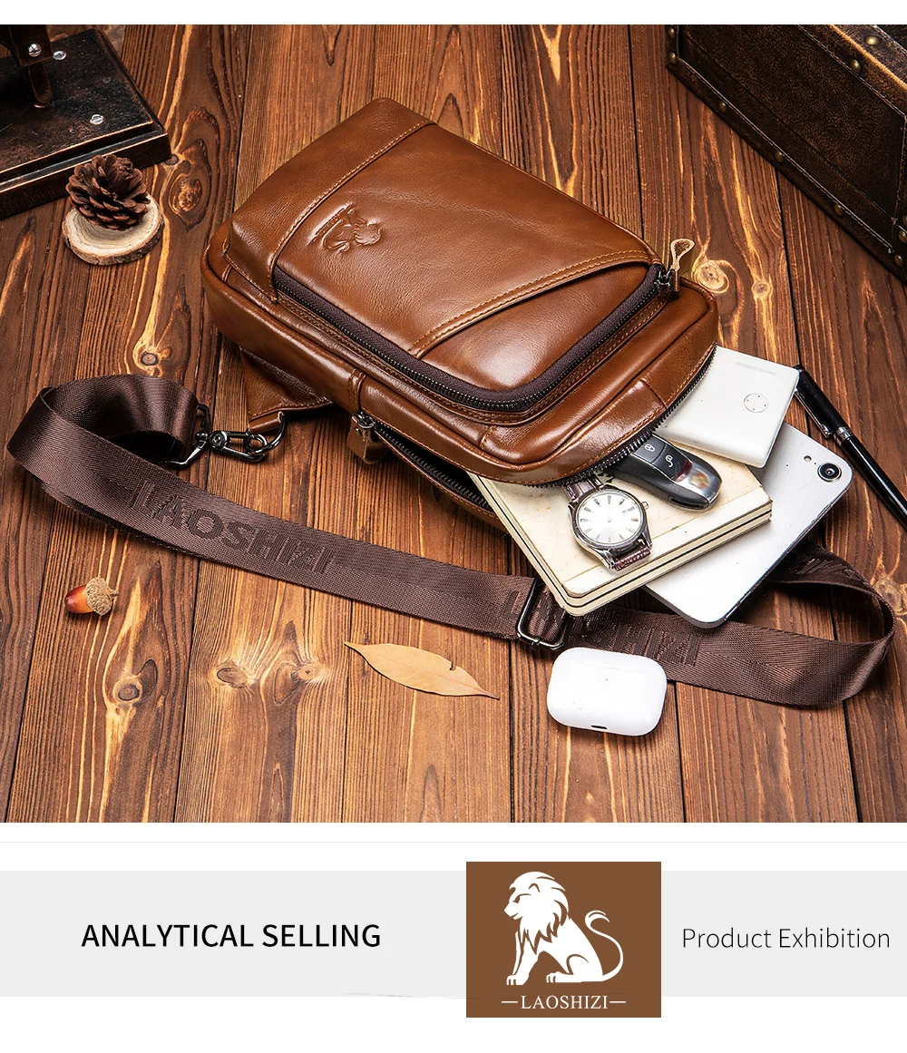 Steel Lion Herren-Brusttasche aus echtem Leder, großes Fassungsvermögen, vorne, Kartensteckplatz, Stifthalter, Tablet-Hülle, einzelne Schulter-Crossbody-Tasche – Detail 9