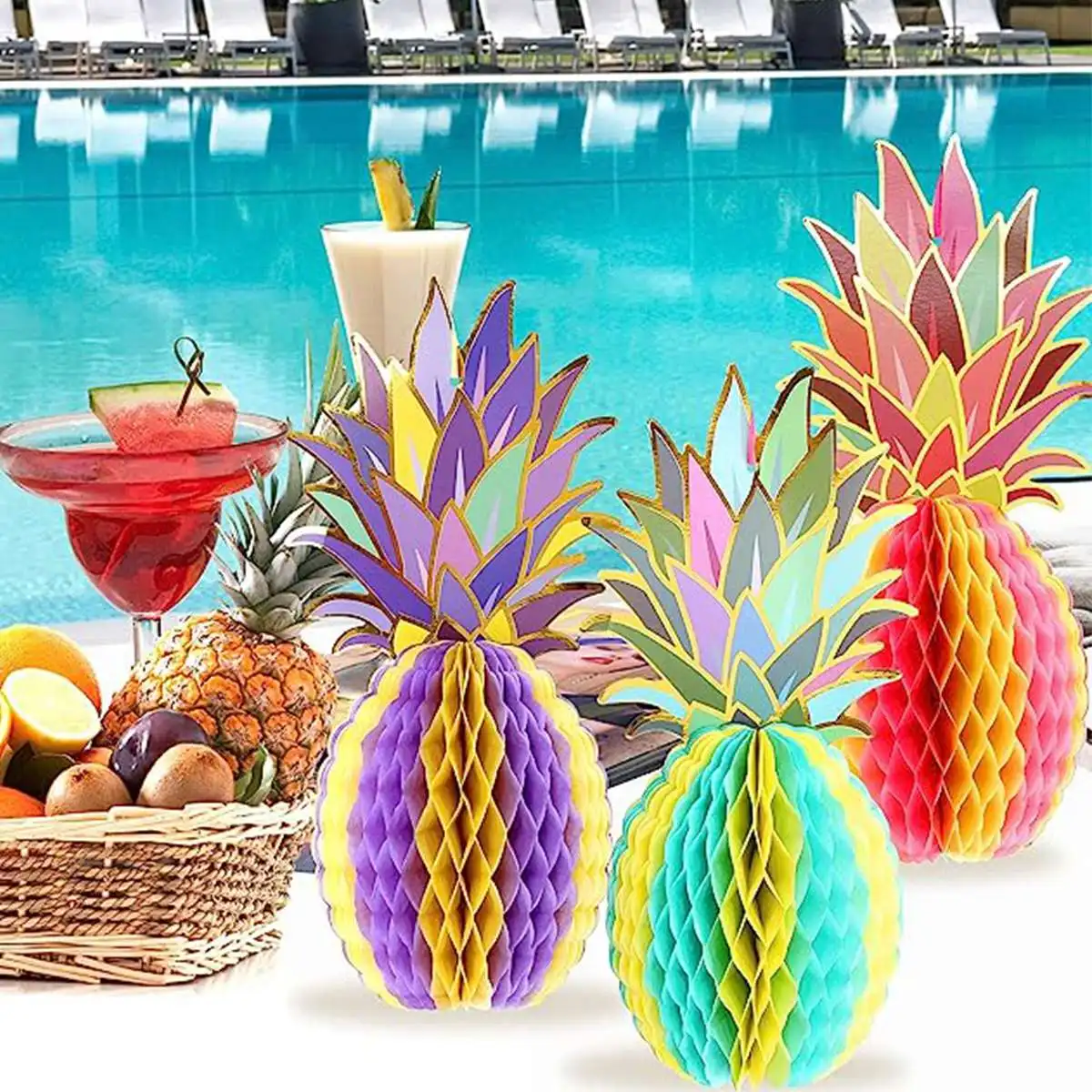 3PCS Paper Pineapple Centerpieces Happy Birthday Party Decoration Kids Hawaiian Party Decor Baby Shower Summer Tropical Party