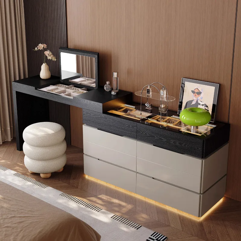 LMM chest integrated bedroom simple bedside solid wood storage cabinet corner makeup table
