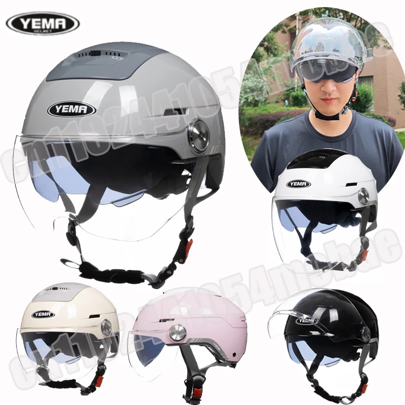 

YEMA Men Motorcycle Helmet Summer Breathable Half Helmets Women Motorbike Open Face Helmet Dual Lens Casco Moto Cascos Para Moto