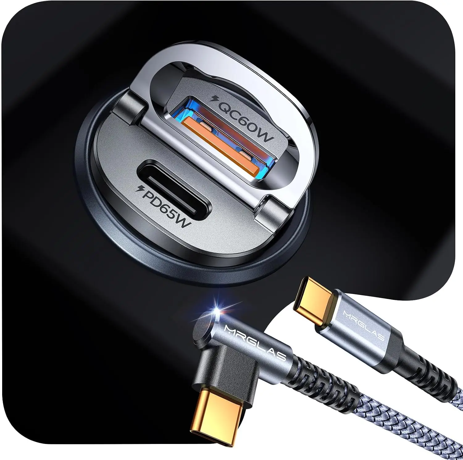 125W Fast Car Charger, PD65W+QC60W, USB C with 60W Cable, Flush Fit All Metal, for iPhone 16/15/14, Samsung S24/S23, Pixel