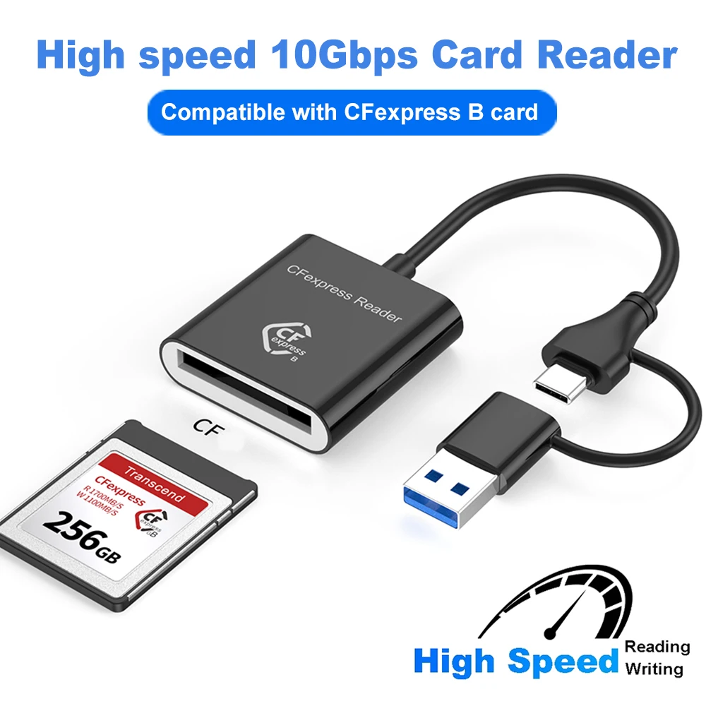 2-IN-1 10Gbps CFexpress Type B Card Reader Writer USB3.2 Gen2 USB-C CFe Card Reader for Android WinXP/Vista/7/8/8.1/10/11 Mac